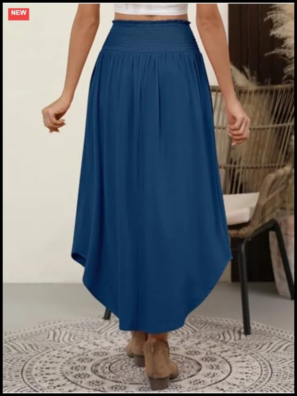 Women's High Waisted Flowy Swing Maxi Skirt with Pockets Boho Pleated Beach